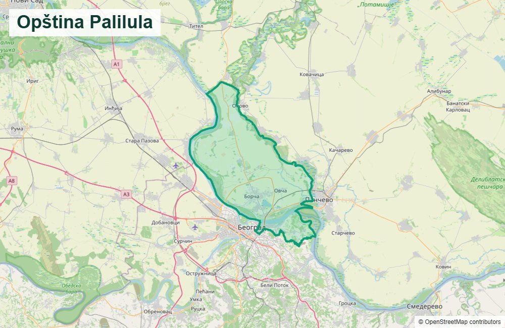 Mapa Beograda sa označenom opštinom Palilula